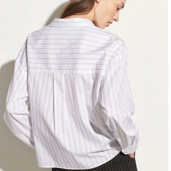 Vince Pinstripe Dobby Boxy Shirt in Optic White - Picture 3 of 3